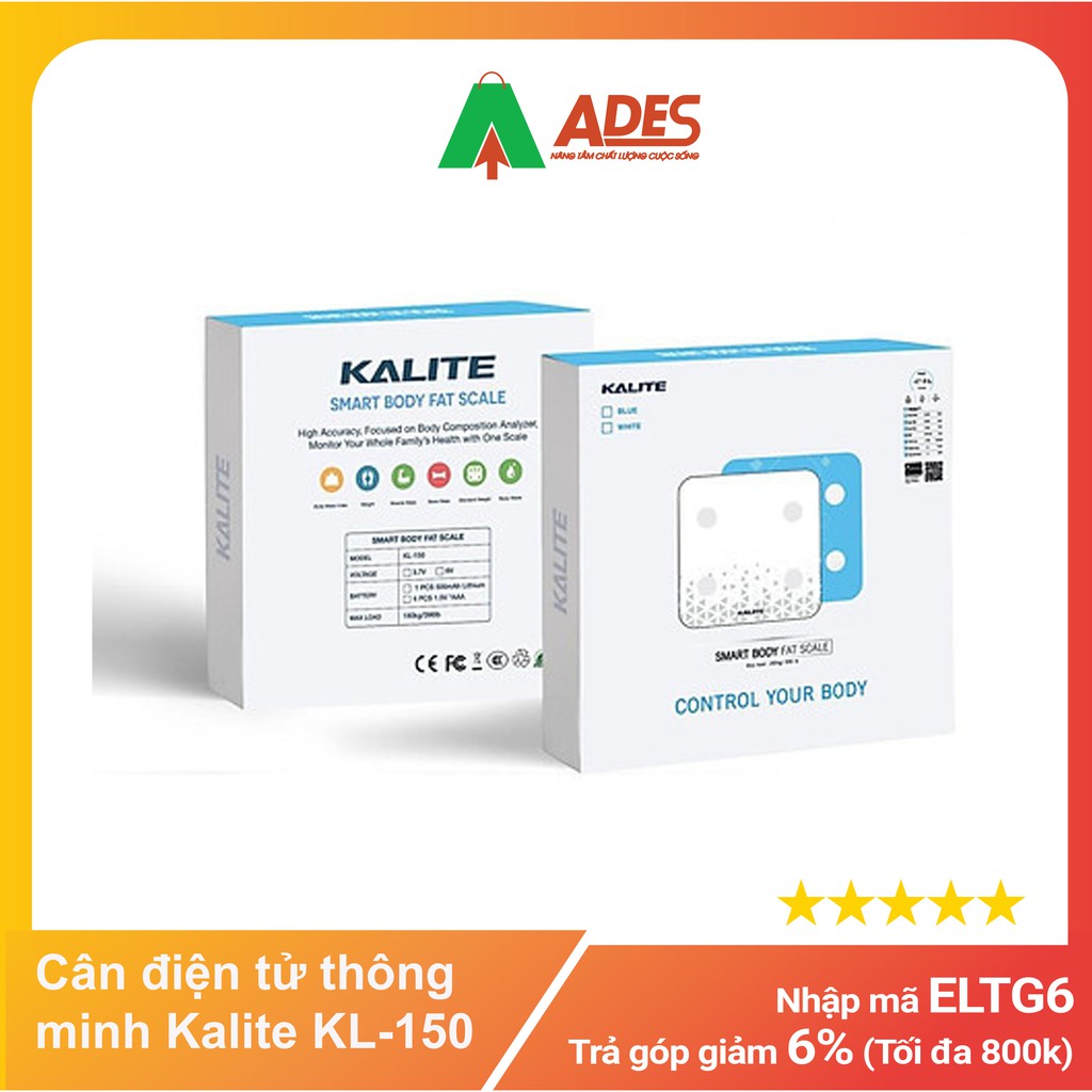 Cân điện tử thông minh Kalite KL-150 - Phân tích lượng mỡ, cơ bắp, chất báo nội tạng - Hàng chính hãng, Bảo hành 6T