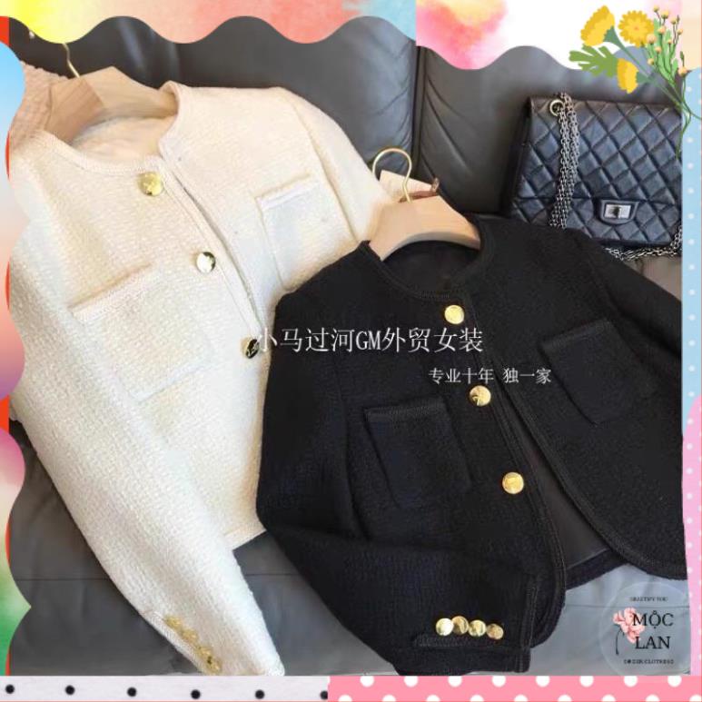 áo dạ mỏng hai màu đen trắng đính cúc đẹp kèm feeback