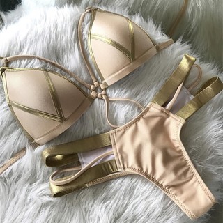Đồ bơi bikini 2 mảnh cup ngực hồng be