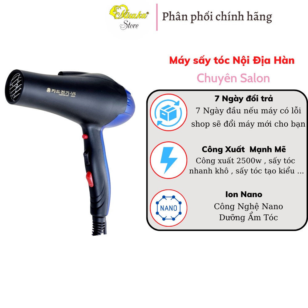 Máy sấy tóc nội địa hàn quốc công xuất thực 2500W , máy sấy mạnh , có đèn led định vị  , máy chuẩn cho salon.