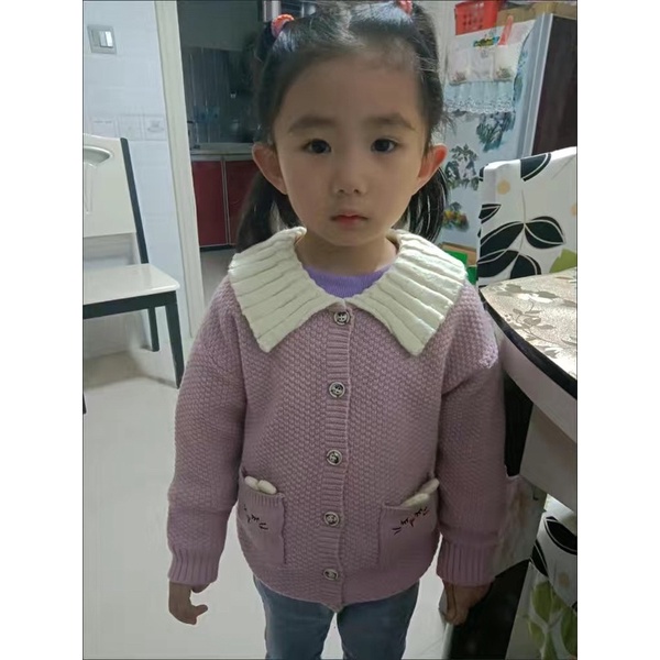 Áo khoác len cardigan bé gái, chất len đanh mượt, không xù