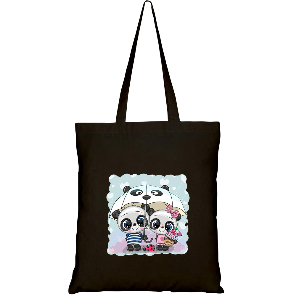 Túi vải tote canvas HTFashion in hình two cute cartoon pandas umbrella HT495