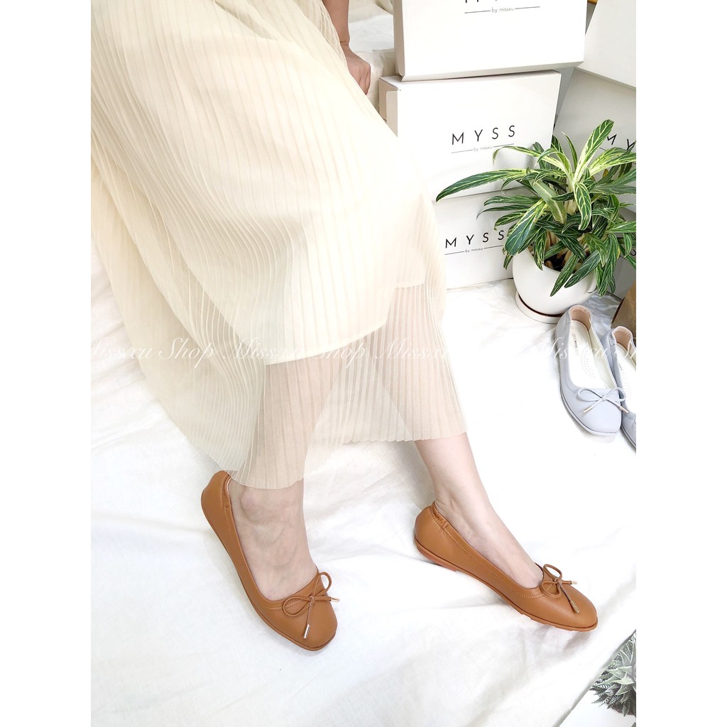 Giày búp bê mũi vuông da lì nơ chuông Myss - BB19 | BigBuy360 - bigbuy360.vn