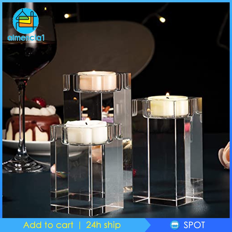 [ALMENCLA1] 3Pcs Tealight Holder Cubic Romantic Candles Stand Housewarming Gift Ornament