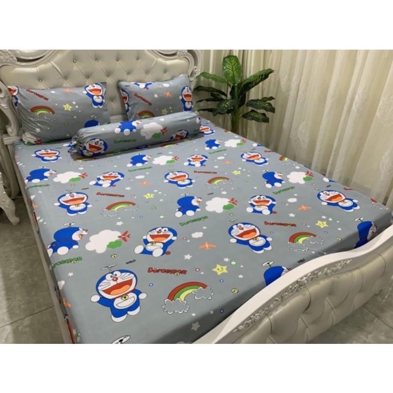 Bộ drap ga thun lạnh Hàn quốc [Mẫu đôremon] 4 món chất mát đẹp