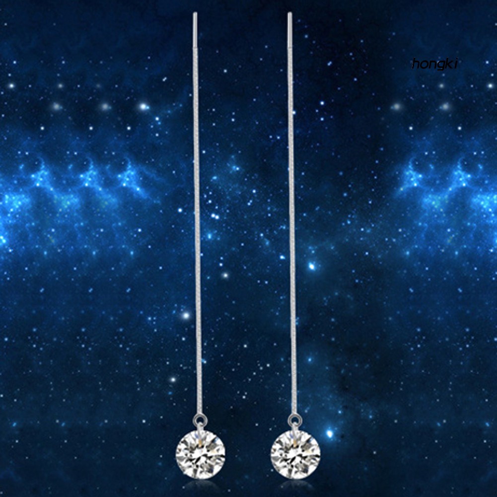 Bông tai nữ dáng dài mạ bạc đính đá zircon thời trang