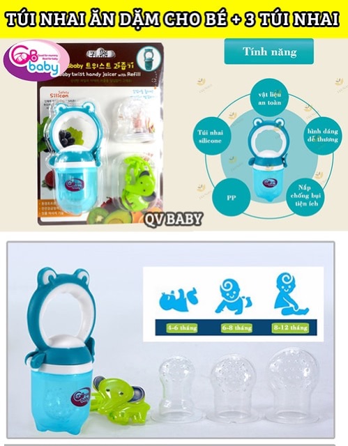 Túi Nhai ĂN DẶM Chống Hóc GB Baby Hàn Quốc 3 Giai Đoạn Cho Bé