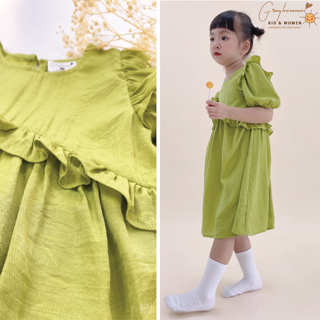 Váy bé gái GRAYHOMME dáng rộng, chất lụa đũi thoáng mát thấm hút mồ hôi tốt (VK009)