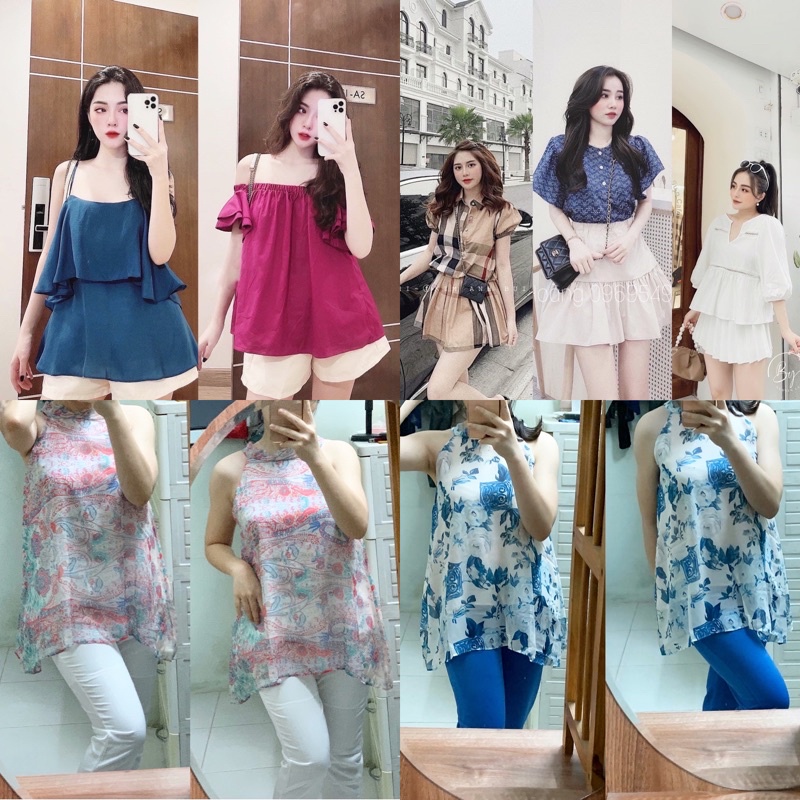 Bộ đũi tay bèo cổ vuông dáng jumtsuit quần cộc áo rời set đi biển dạo phố