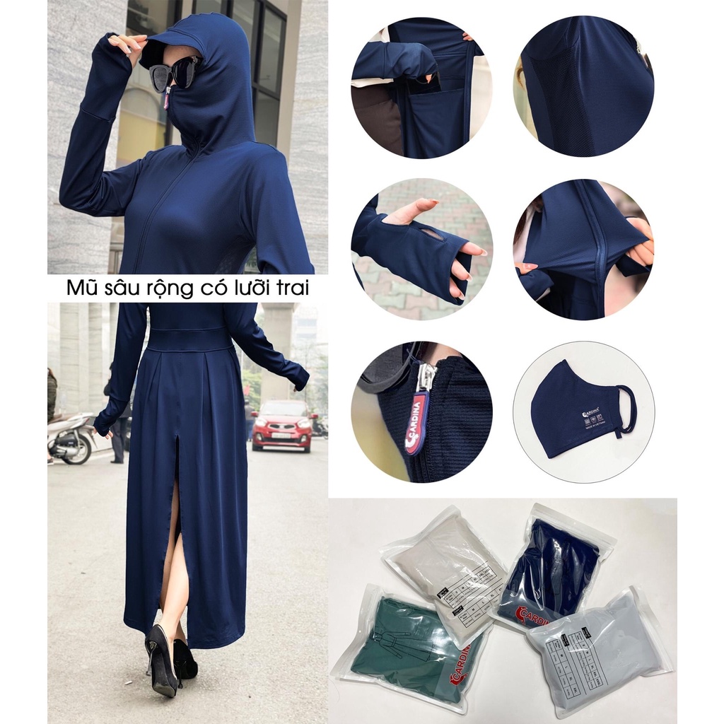 Áo Chống Nắng Nữ Toàn thân cao cấp CHÍNH HÃNG CARDINA Liền Thân 2 Lớp Dáng Dài làm mát cơ thể, thơm khử mùi