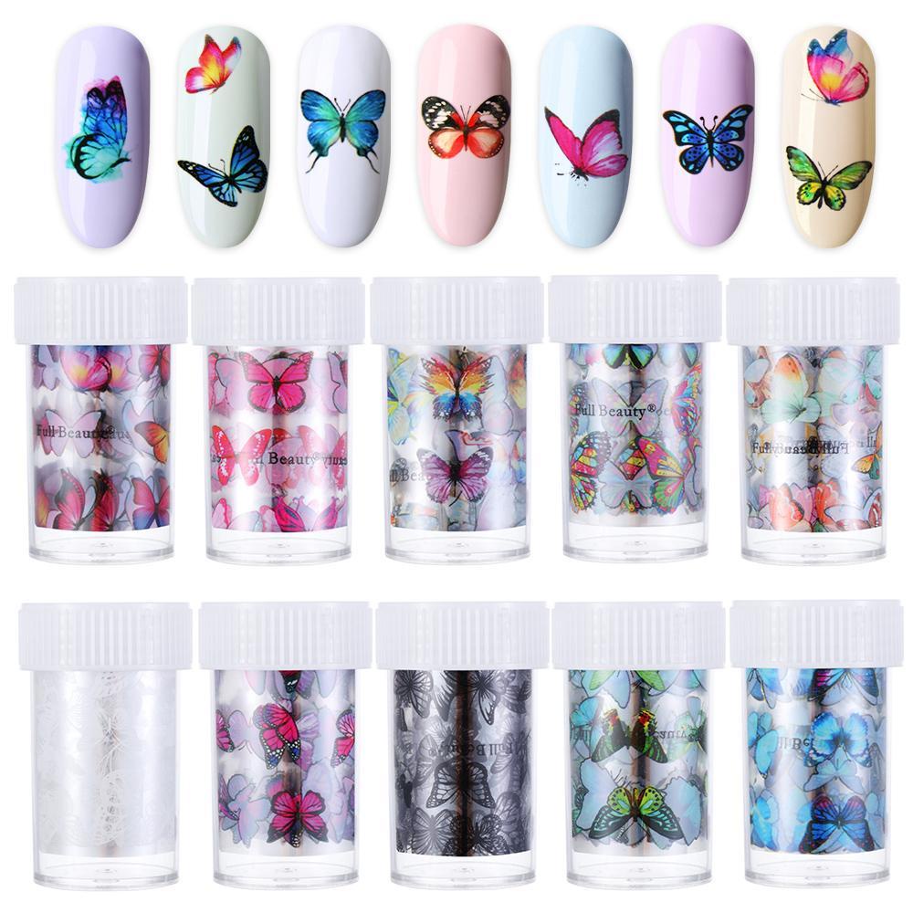 Set 10 Cuộn Giấy Foil Dán Móng Nghệ Thuật DIY Hình Bướm