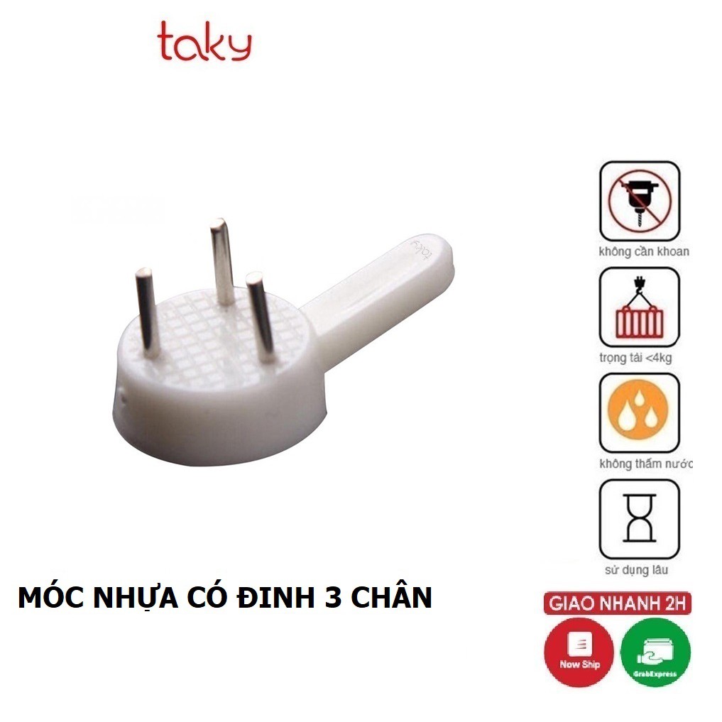 10 Móc Nhựa - Taky, Treo Tranh, Ảnh, Đồng Hồ, Đinh 3 Chân, Không Cần Khoan Đục Tường, An Toàn, Chắc Chắn 2220Set10