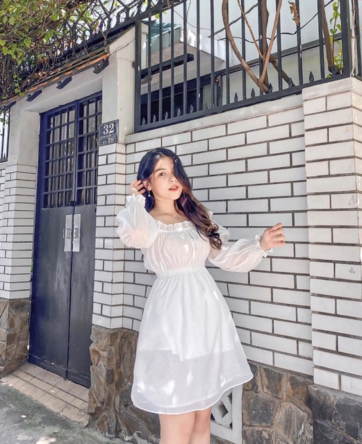 (CLIP THẬT) Đầm trễ vai voan lấp lánh bẹt vai | BigBuy360 - bigbuy360.vn