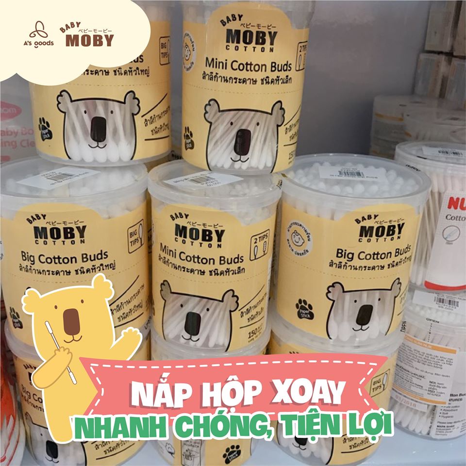 Bông tăm Moby cỡ nhỏ 100% bông tự nhiên an toàn cho bé