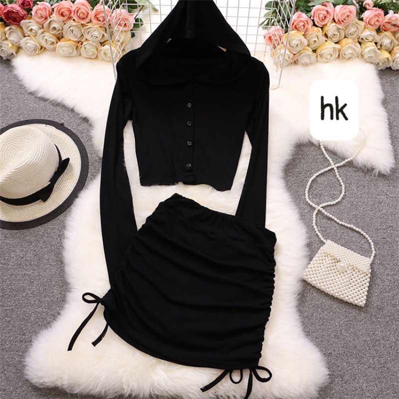 Set dài tay chân váy có mũ