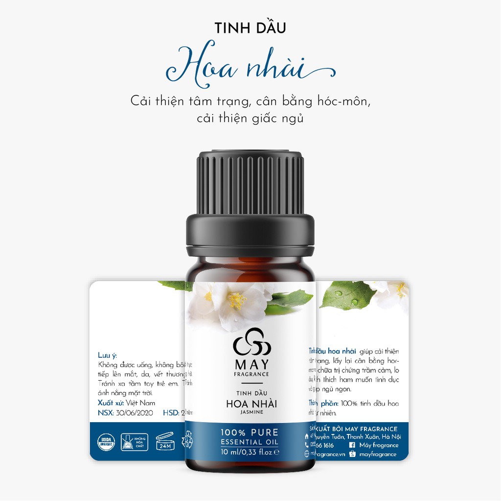 Tinh dầu Hoa nhài thiên nhiên thơm phòng May Fragrance | Kiểm nghiệm GC - MS