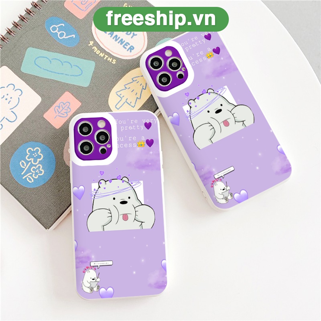 Ốp lưng iphone gấu bự tím viền vuông bảo vệ camera ốp iphone6/6plus/6s/6splus/7/7plus/8/8plus/x/xr/xs/11/12/13/pro/ma