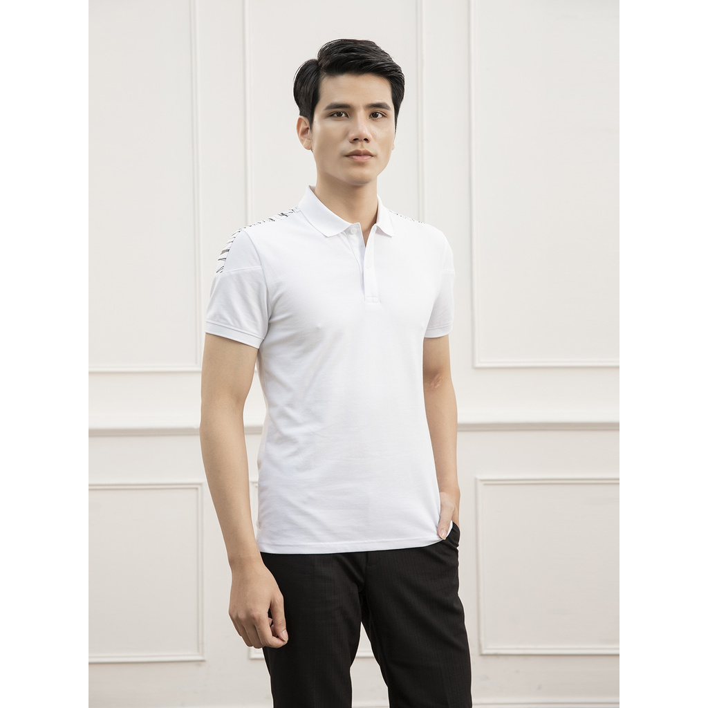 Áo Thun Nam Tay Ngắn Có Cổ Aristino APS021S1 Màu Trắng 6 Phom Slim Fit Chất Liệu Cotton