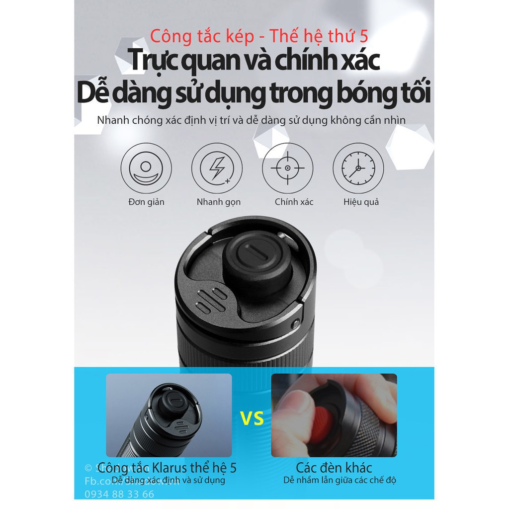 [HÀNG SIÊU CẤP] Đèn pin và đèn sạc KLARUS E2 mini LED CREE XHP35 HI độ sáng 1600 ln xa 190m sạc