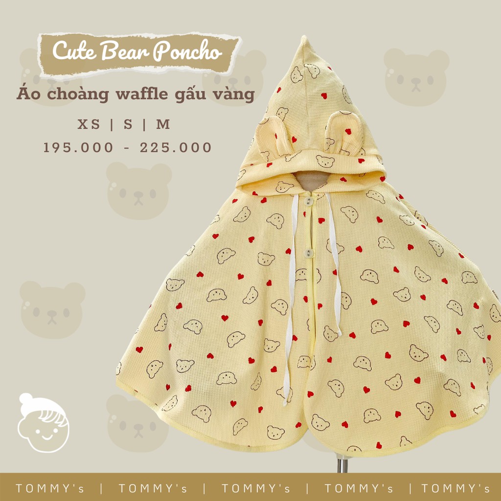 Áo Choàng Cho Bé Trai/Bé Gái Thun Waffle Tổ Ong Dày Dặn Hoạ Tiết Gấu Hàn Quốc Tommy House🐻