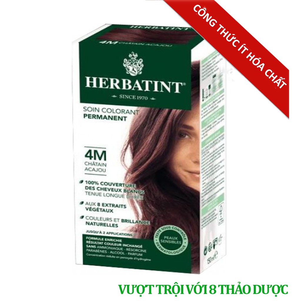 [Màu hạt dẻ gỗ gụ 4M] Gel nhuộm, dưỡng tóc với 8 thảo dược Herbatint chính hãng Ý