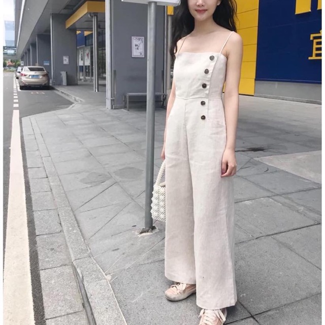 JUMPSUIT ĐŨI LINEN MỀM ĐÍNH KHUY TQXK