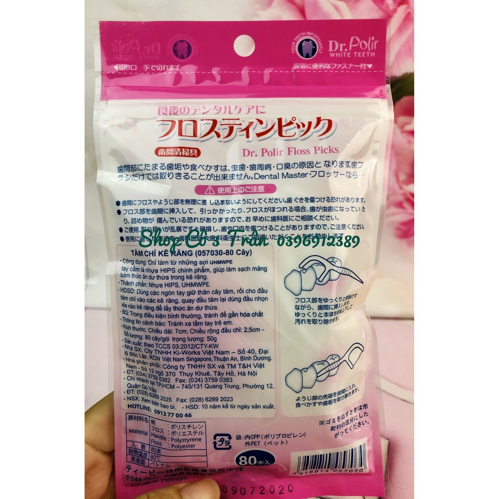 Tăm chỉ nha khoa Okamura Dr. Polir Nhật bản 80 cây/ gói - Tăm chỉ kẽ răng Okamura 80 cây Sợi Chỉ Dẹp