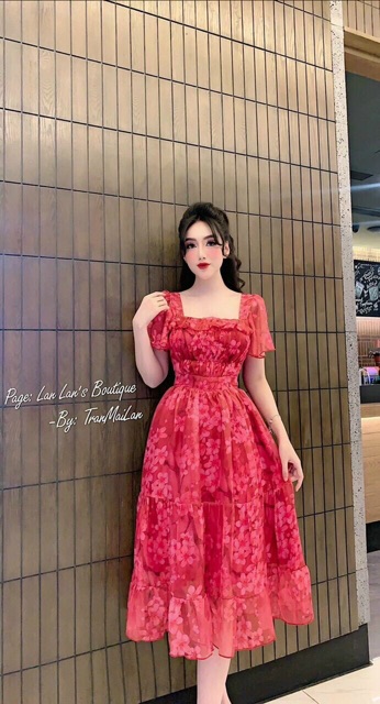 ĐẦM DÀI DÁNG XOÈ LỤA HOA XẾP BÈO GÍA RẺ