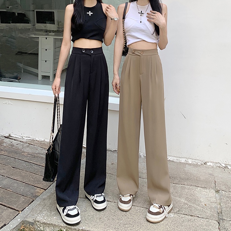 Quần Dài Ống Rộng Lưng Cao Màu Đen Thời Trang Mùa Hè Cho Nữ