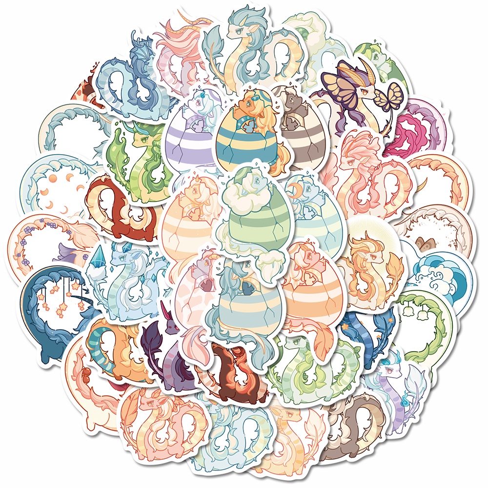 Bộ 50 Miếng Dán Trang Trí Laptop Chống Thấm Nước Hình Rồng Hoạt Hình Dễ Thương