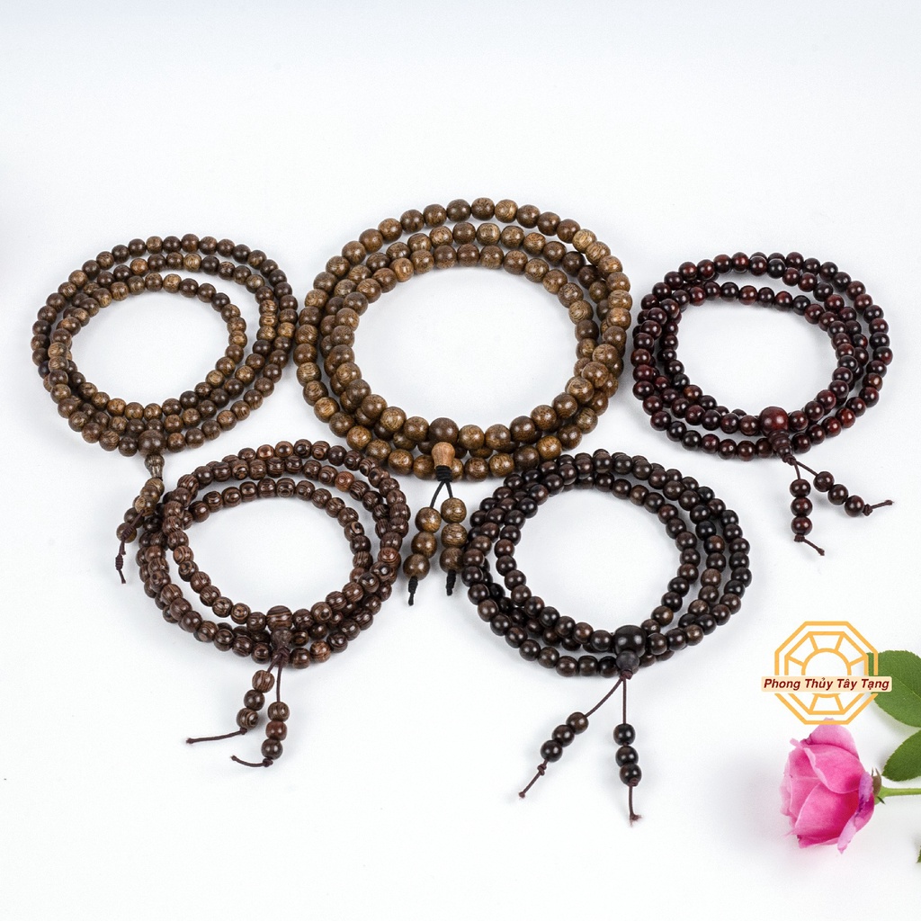 Vòng Tay Phong Thuỷ Chuỗi Tràng 108 hạt Gỗ Tự Nhiên [TẶNG TÚI GẤM] mùi thơm nhẹ Bình An May Mắn - Phong Thuỷ Tây Tạng