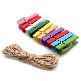 dây cói + kẹp  gỗ màu treo tranh ảnh trang trí nhà  :  180k