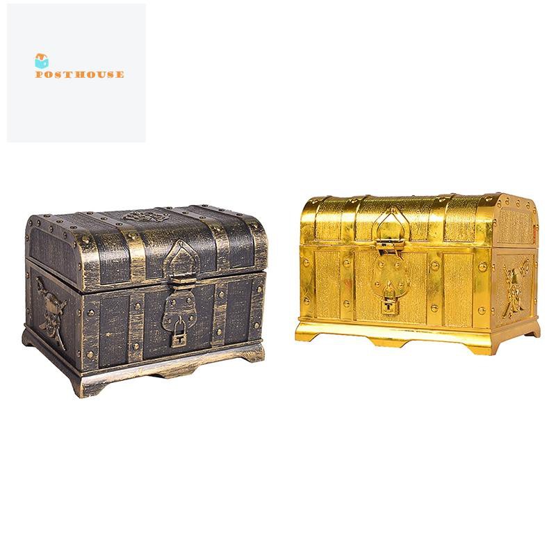 Pirate Treasure Chest Decorative Treasure Chest Keepsake Jewelry Box Plastic Toy Treasure Boxes Party Decor Large Size Electroplating Gold