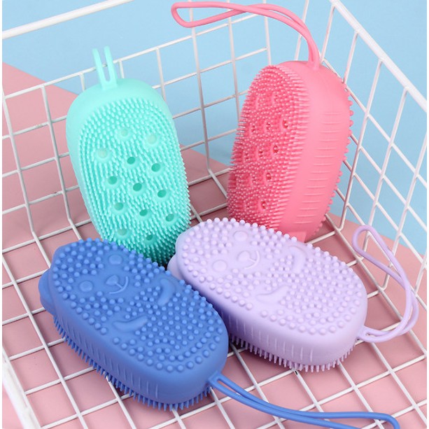 BÔNG TẮM SILICON TẠO BỌT MASSAGE HÌNH CHUỘT CUTE, BÔNG TẮM TẨY DA CHẾT 2 MẶT SILICONE (màu ngẫu nhiên)