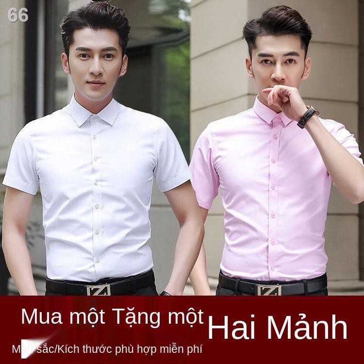 Áo sơ mi ngắn tay mùa hè nam trắng mỏng công sở màu trong cho trẻ trung và niên chuyên nghiệpJ