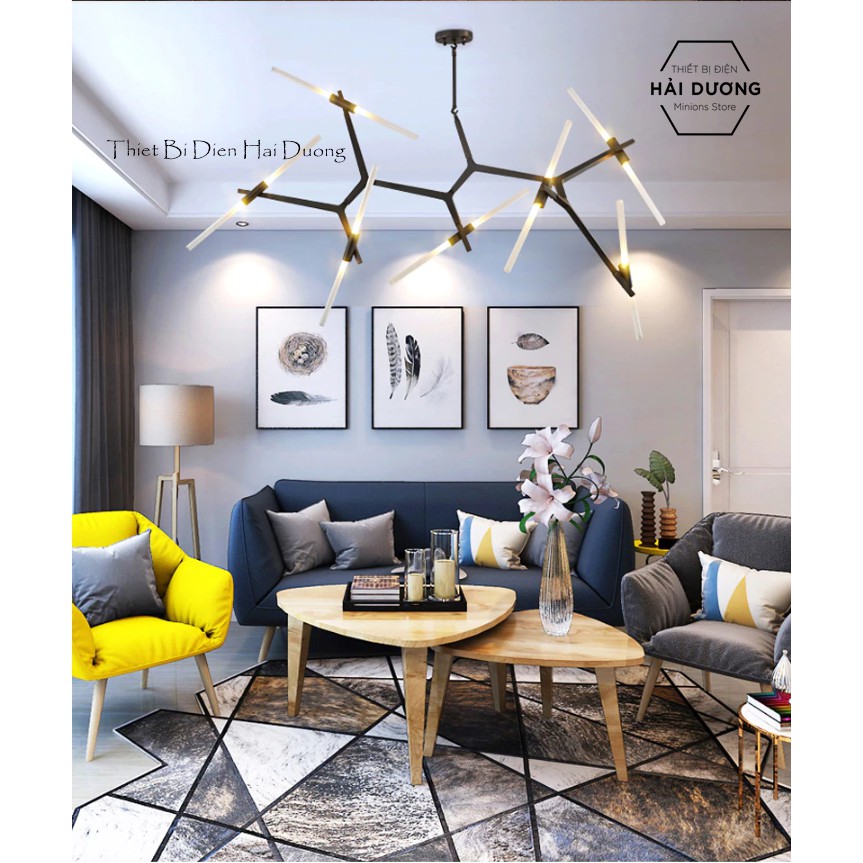 Đèn Chùm Decor Xương Cá 14 Tay (Đen/Vàng) - Đã bao gồm 14 bóng led - Bảo Hành 12 Tháng
