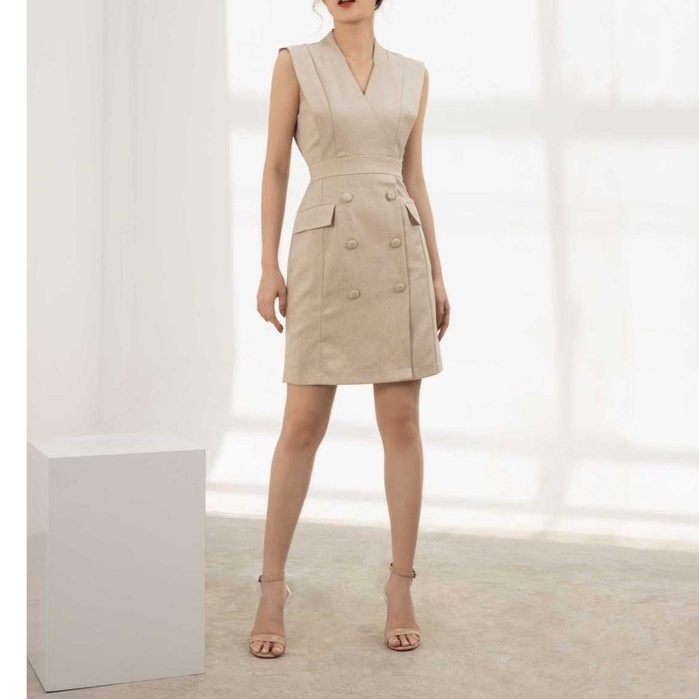 Đầm vest công sở ôm body thời trang - 2 màu Hồng/ Sand