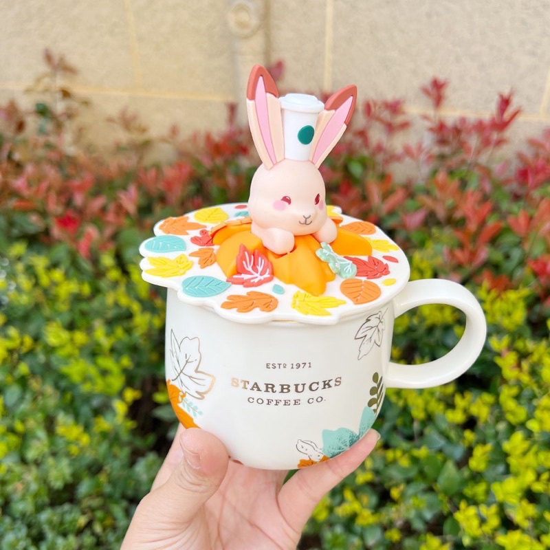 Cốc Starbucks Cốc uống nước thỏ và hình cáo dễ thương lễ hội trung thu có kèm nắp