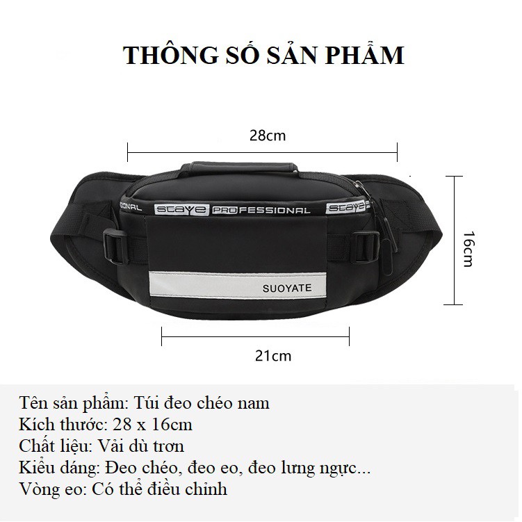 Túi Đeo Chéo Nam Unisex Thời Trang Chống Nước  - Túi Bao Tử Dệt Trơn Trượt Nước Đeo Hông Lưng Bụng