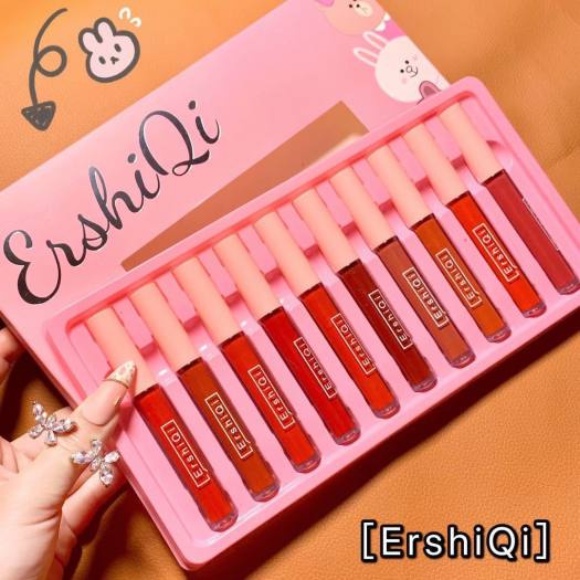Son môi lì nội địa trung set 10 Cây ErshiQi velvet giá rẻ dưỡng môi dành cho học sinh siêu đẹp
