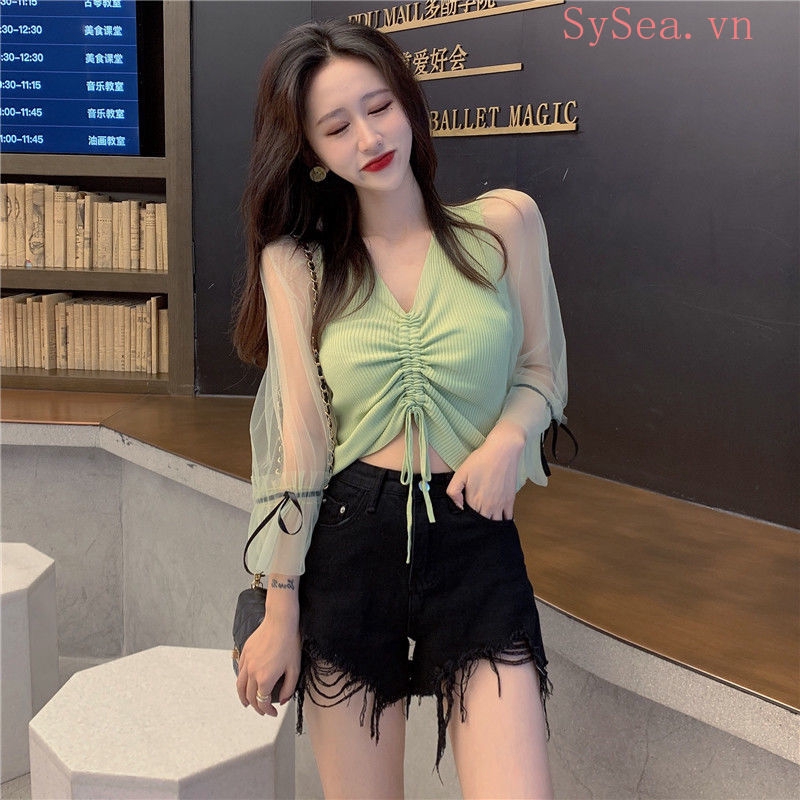 Áo Kiểu Tay Dài Cổ Chữ V Thời Trang Quyến Rũ Dành Cho Nữ