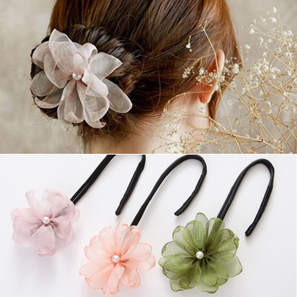 Dụng cụ búi tóc đính hoa và ngọc trai