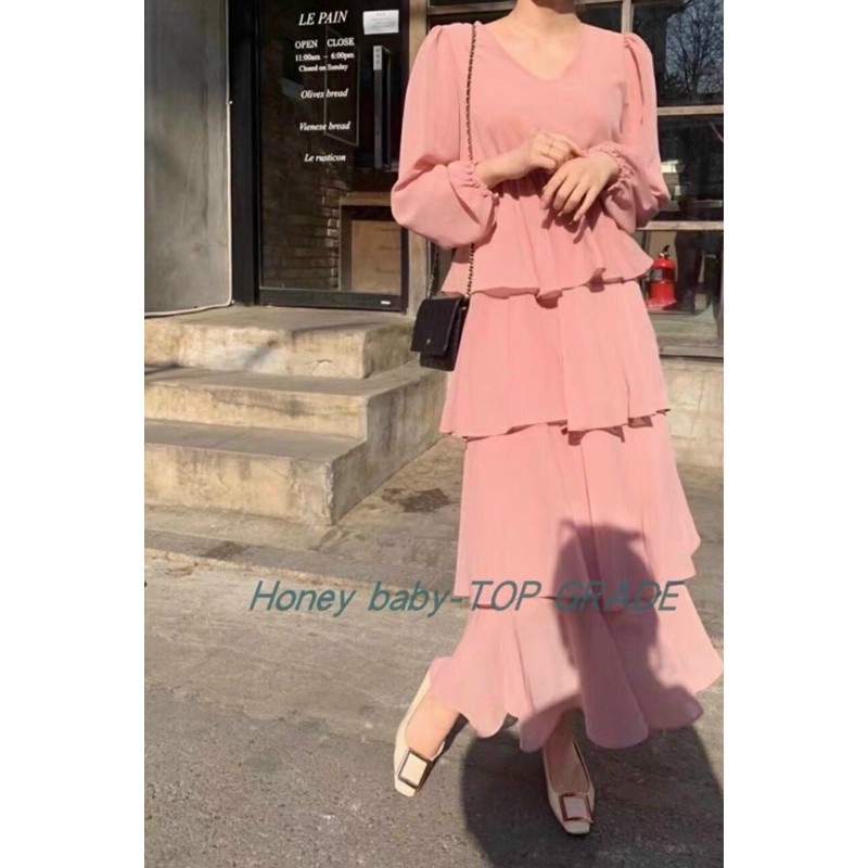 Đầm maxi cổ v xoè tầng