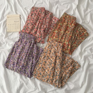 Chân váy midi dài voan hoa lưng cao retro dáng chữ a ulzzang hàn quốc thời trang chân váy midi dài vintage cạp cao