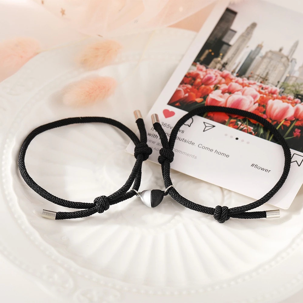 [Mới] Vòng Tay Dây Bện Màu Trắng Đen Từ Tính Có Thể Điều Chỉnh Dành Cho Cặp Đôi / Quà Tặng Kỳ Nghỉ