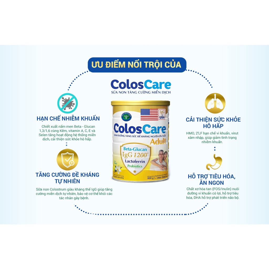 Sữa bột Nutricare ColosCare Adult giúp tăng cường sức đề kháng cho người lớn tuổi (800g)