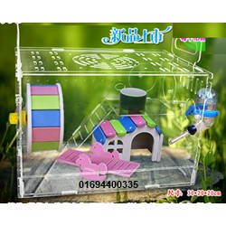 [Mã 44FMCGSALE1 giảm 10% đơn 250K] Lồng hamster mica 30x20x20 cm full đồ như hình