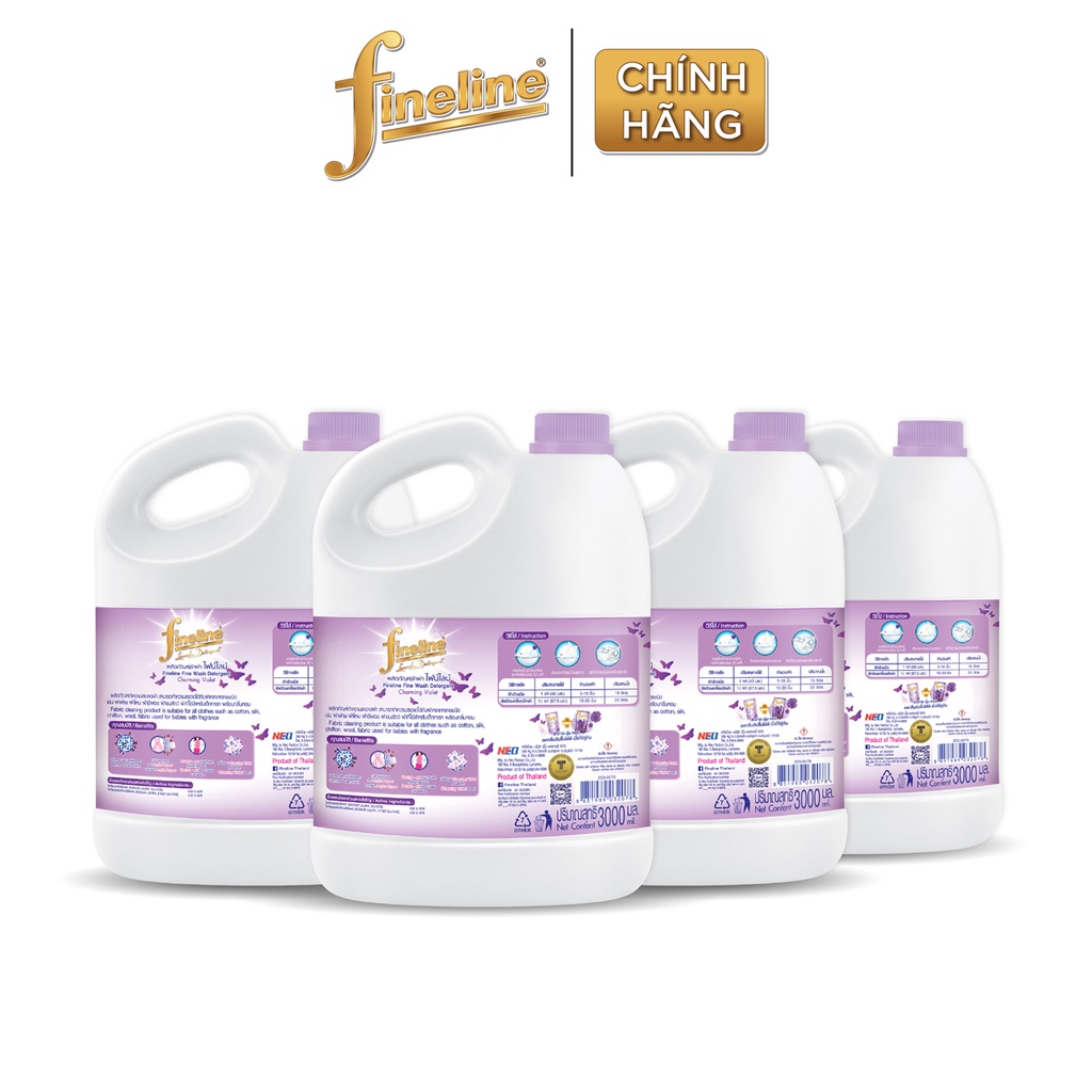 [Deal hời] Combo 4 Nước Giặt Fineline Charming Violet (Tím) Can 3000 ml.