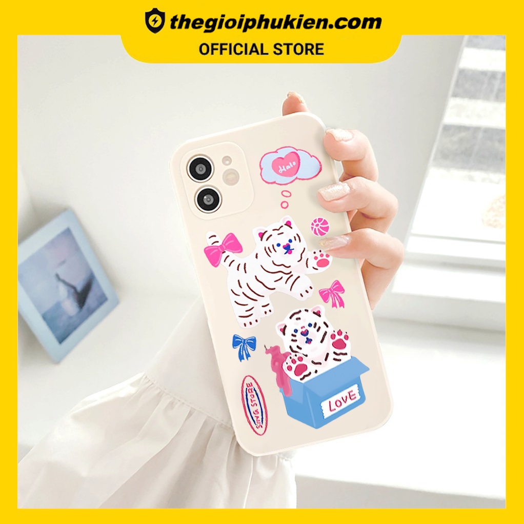 Ốp lưng iphone cạnh vuông Hổ nơ hồng dành cho iphone 6 đến 14promax - E156