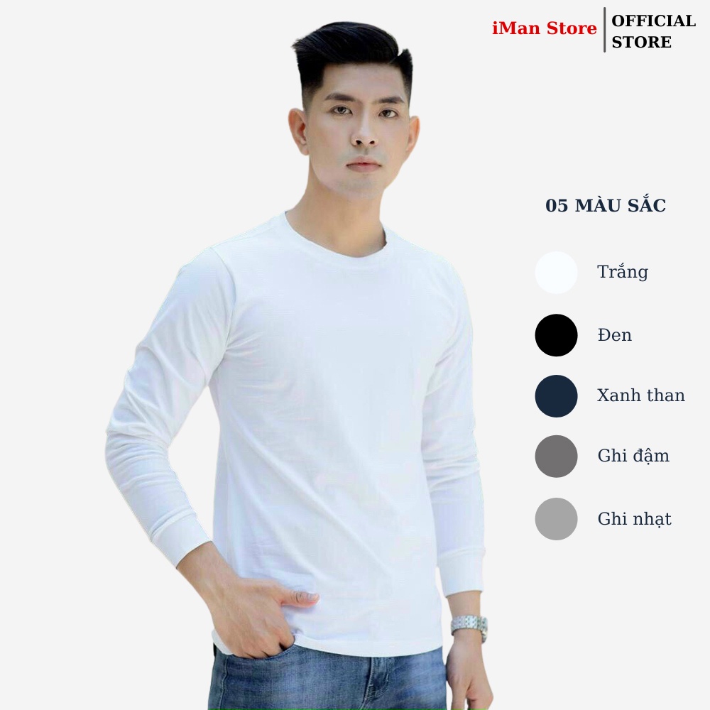 Áo Thun Nam Dài Tay Cổ Tròn, Áo Phông Nam Trơn Dài Tay Vải Cotton Mềm Mịn, Co Giãn, Thấm Hút Tốt iMan Store